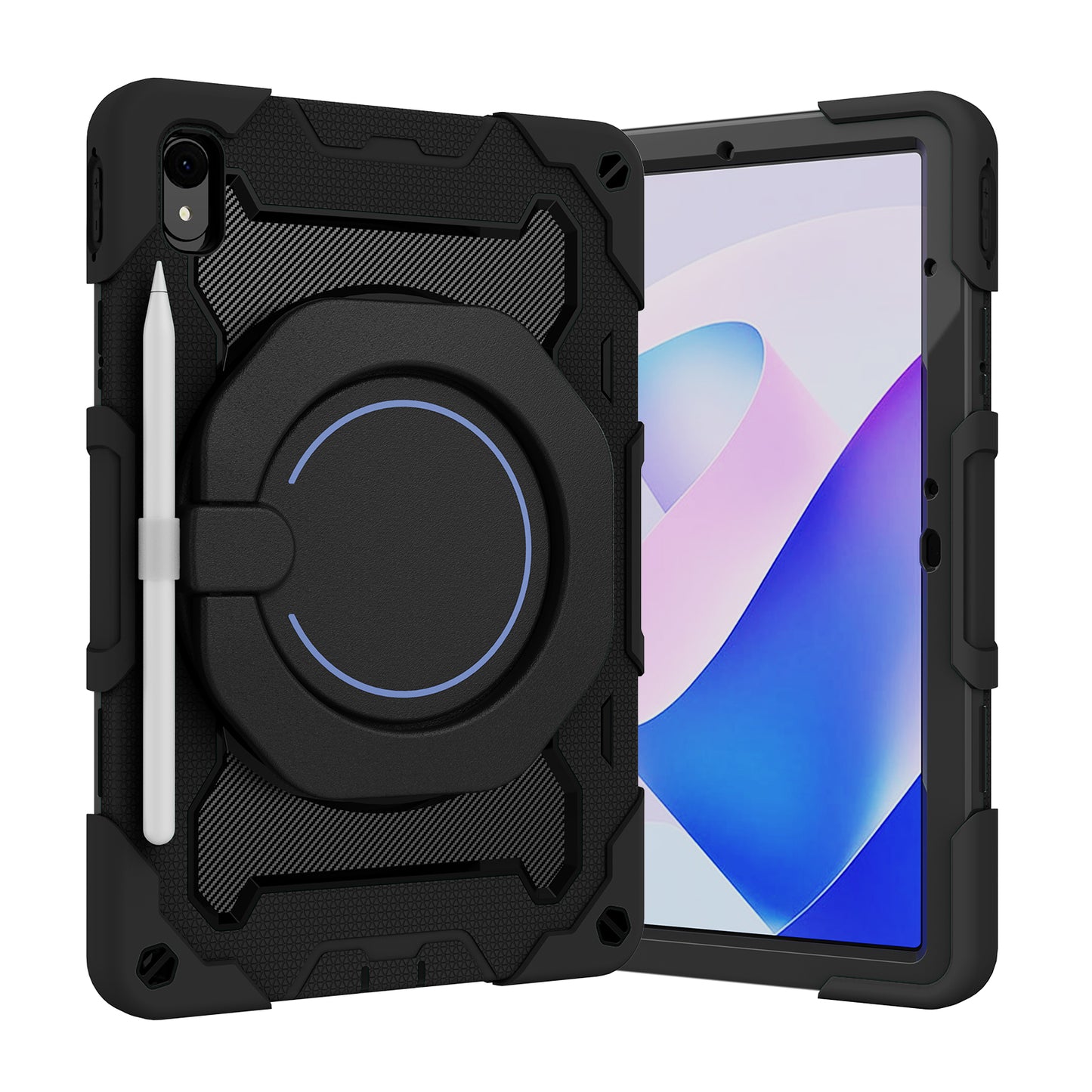 For Huawei MatePad 11 (2023) Silicone+PC Protective Case Rotating Handle Kickstand Tablet Cover with Pencil Holder and Shoulder Strap