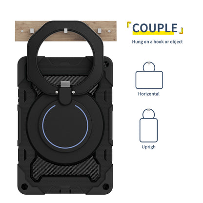 For Huawei MatePad 11 (2023) Silicone+PC Protective Case Rotating Handle Kickstand Tablet Cover with Pencil Holder and Shoulder Strap