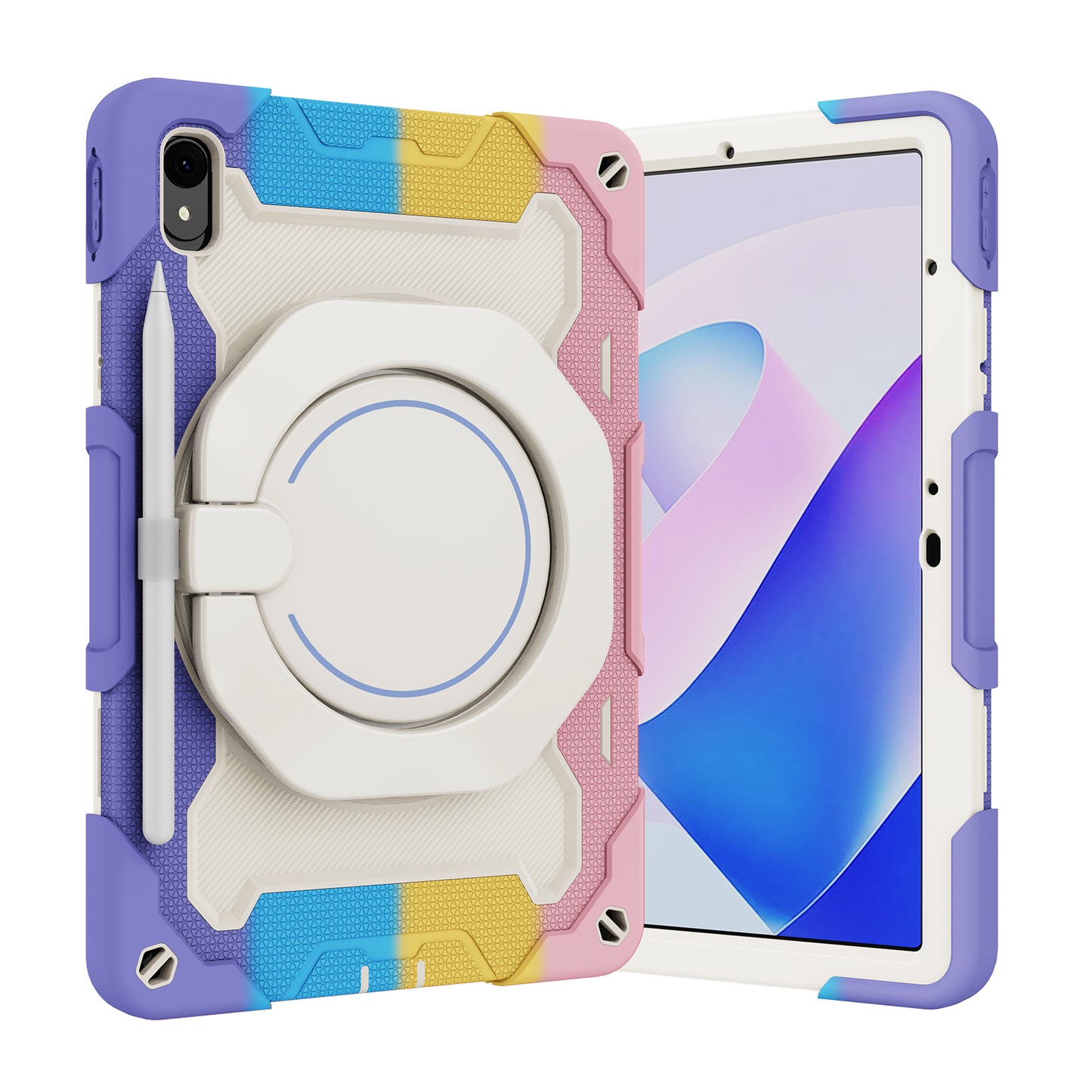 For Huawei MatePad 11 (2023) Silicone+PC Protective Case Rotating Handle Kickstand Tablet Cover with Pencil Holder and Shoulder Strap