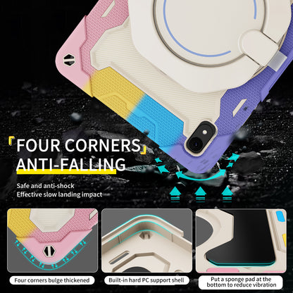 For Huawei MatePad 11 (2023) Silicone+PC Protective Case Rotating Handle Kickstand Tablet Cover with Pencil Holder and Shoulder Strap