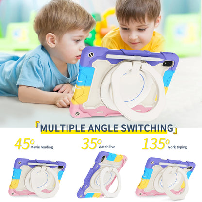For Huawei MatePad 11 (2023) Silicone+PC Protective Case Rotating Handle Kickstand Tablet Cover with Pencil Holder and Shoulder Strap