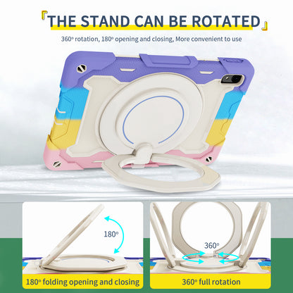 For Huawei MatePad 11 (2023) Silicone+PC Protective Case Rotating Handle Kickstand Tablet Cover with Pencil Holder and Shoulder Strap