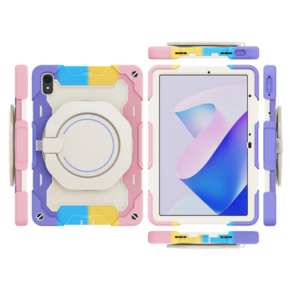For Huawei MatePad 11 (2023) Silicone+PC Protective Case Rotating Handle Kickstand Tablet Cover with Pencil Holder and Shoulder Strap