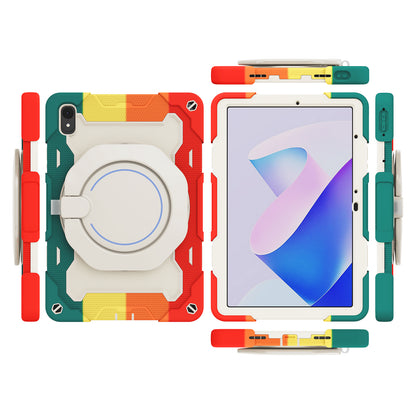For Huawei MatePad 11 (2023) Silicone+PC Protective Case Rotating Handle Kickstand Tablet Cover with Pencil Holder and Shoulder Strap