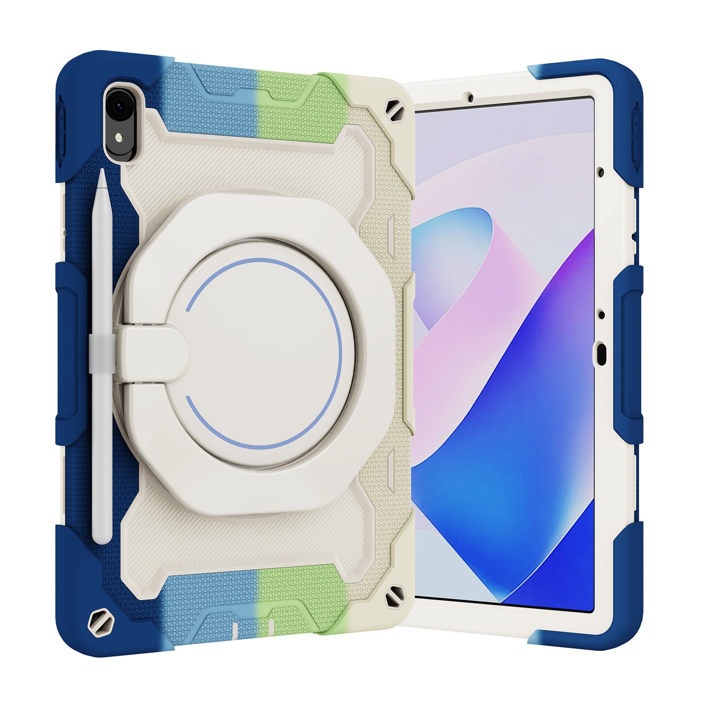 For Huawei MatePad 11 (2023) Silicone+PC Protective Case Rotating Handle Kickstand Tablet Cover with Pencil Holder and Shoulder Strap