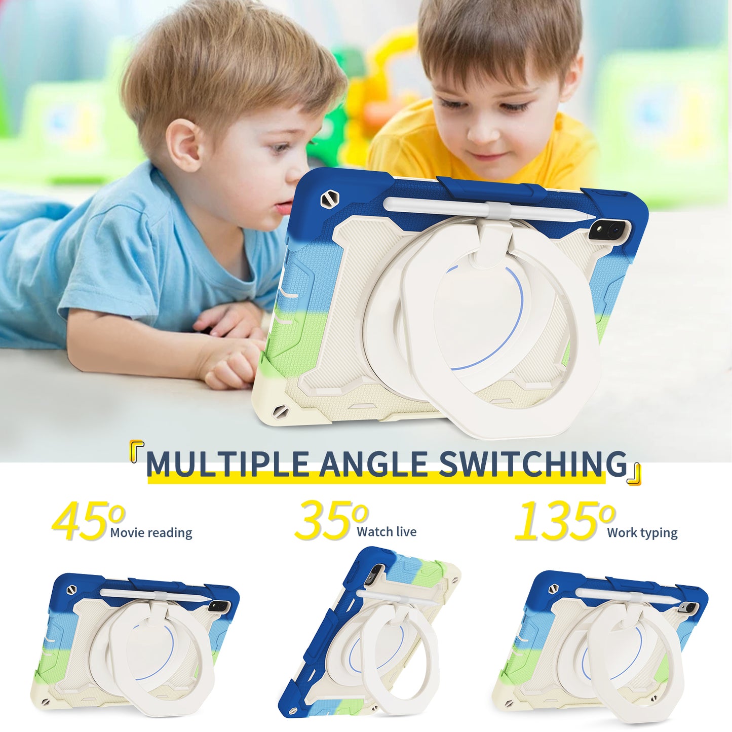 For Huawei MatePad 11 (2023) Silicone+PC Protective Case Rotating Handle Kickstand Tablet Cover with Pencil Holder and Shoulder Strap