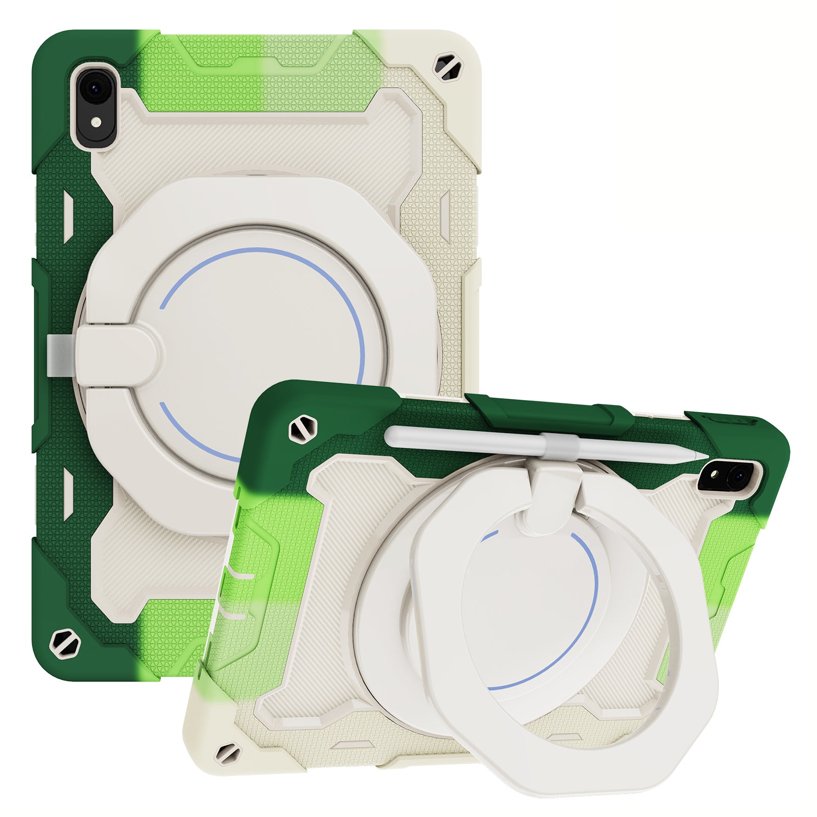 For Huawei MatePad 11 (2023) Silicone+PC Protective Case Rotating Handle Kickstand Tablet Cover with Pencil Holder and Shoulder Strap
