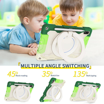For Huawei MatePad 11 (2023) Silicone+PC Protective Case Rotating Handle Kickstand Tablet Cover with Pencil Holder and Shoulder Strap