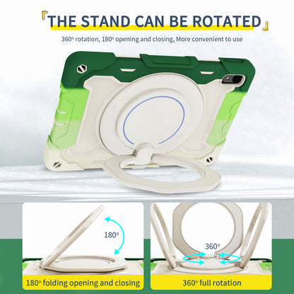 For Huawei MatePad 11 (2023) Silicone+PC Protective Case Rotating Handle Kickstand Tablet Cover with Pencil Holder and Shoulder Strap
