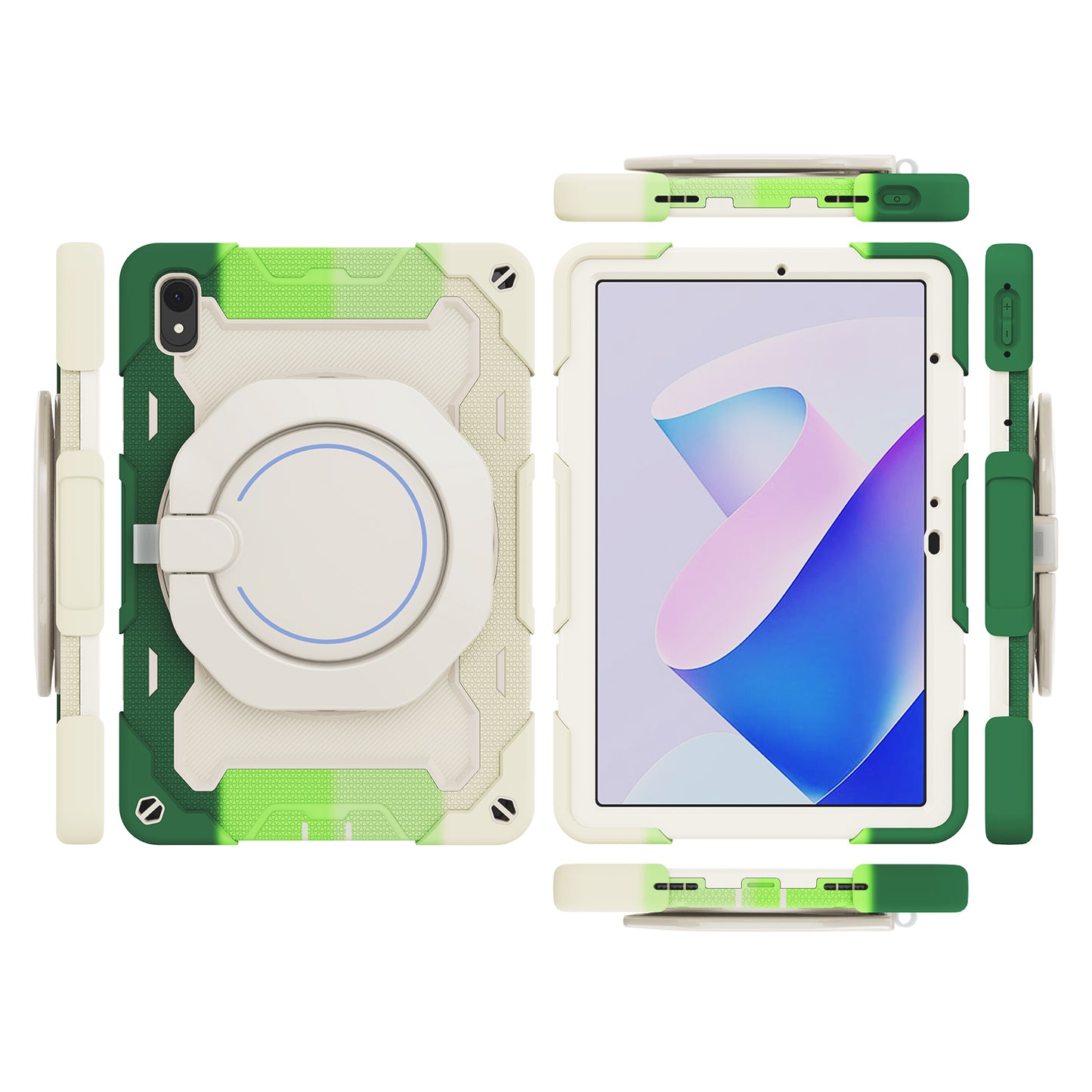 For Huawei MatePad 11 (2023) Silicone+PC Protective Case Rotating Handle Kickstand Tablet Cover with Pencil Holder and Shoulder Strap