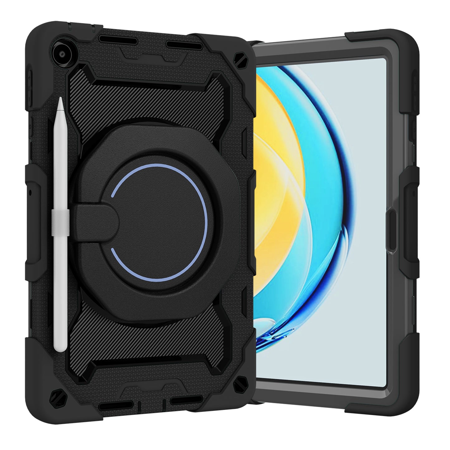 For Huawei MatePad SE 10.4-inch Rotating Handle Kickstand Tablet Cover Silicone+PC Protective Case with Shoulder Strap