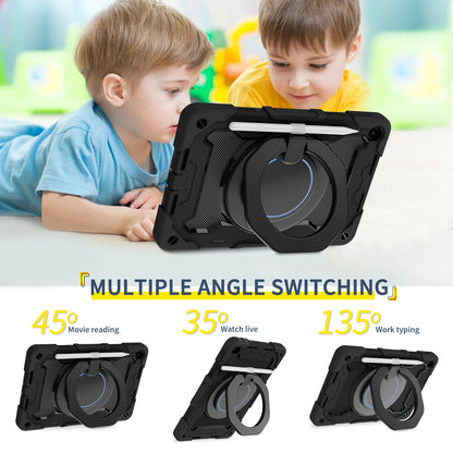 For Huawei MatePad SE 10.4-inch Rotating Handle Kickstand Tablet Cover Silicone+PC Protective Case with Shoulder Strap