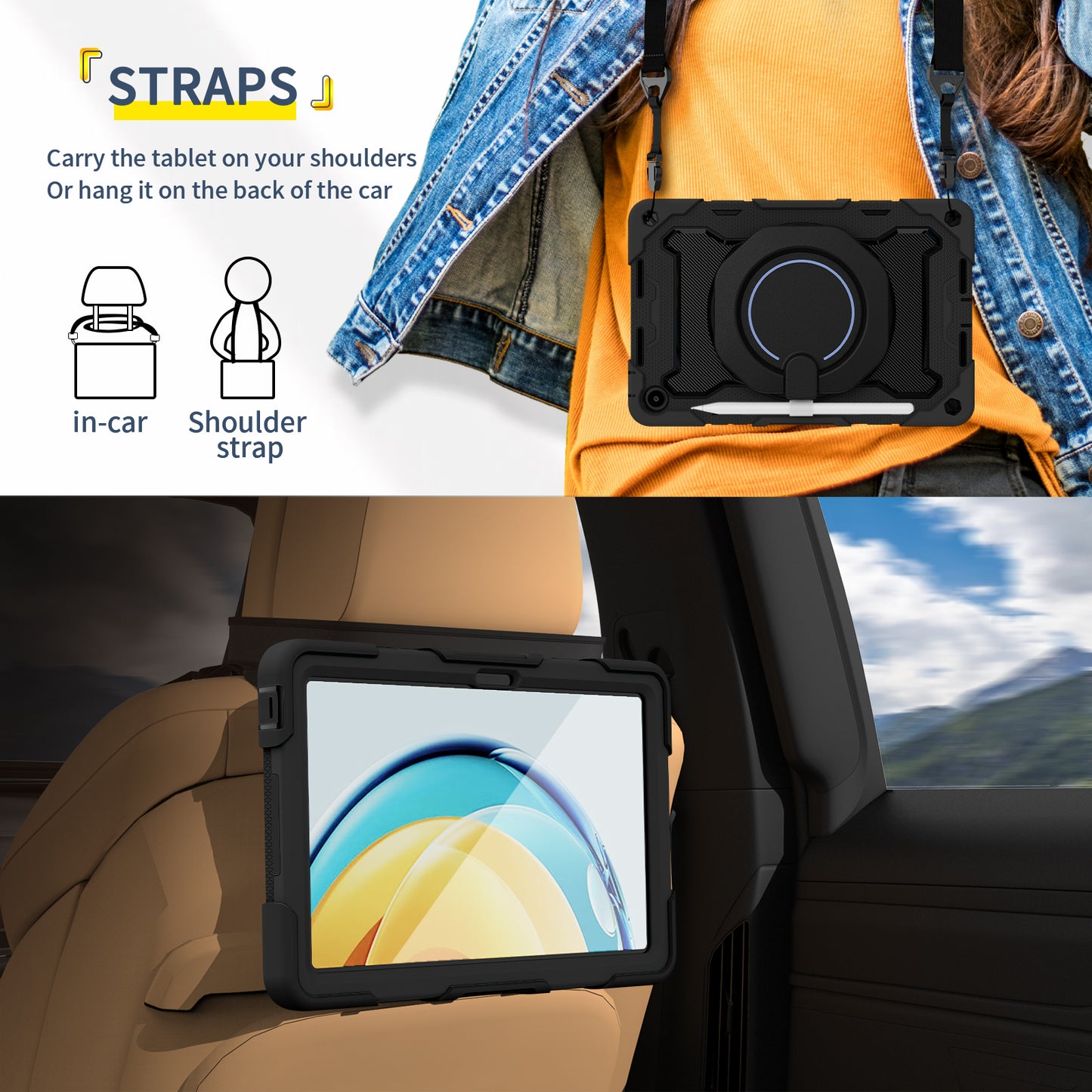 For Huawei MatePad SE 10.4-inch Rotating Handle Kickstand Tablet Cover Silicone+PC Protective Case with Shoulder Strap