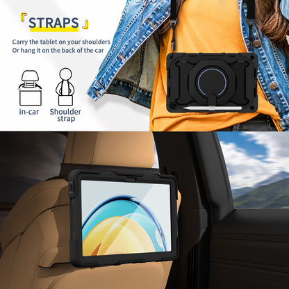 For Huawei MatePad SE 10.4-inch Rotating Handle Kickstand Tablet Cover Silicone+PC Protective Case with Shoulder Strap