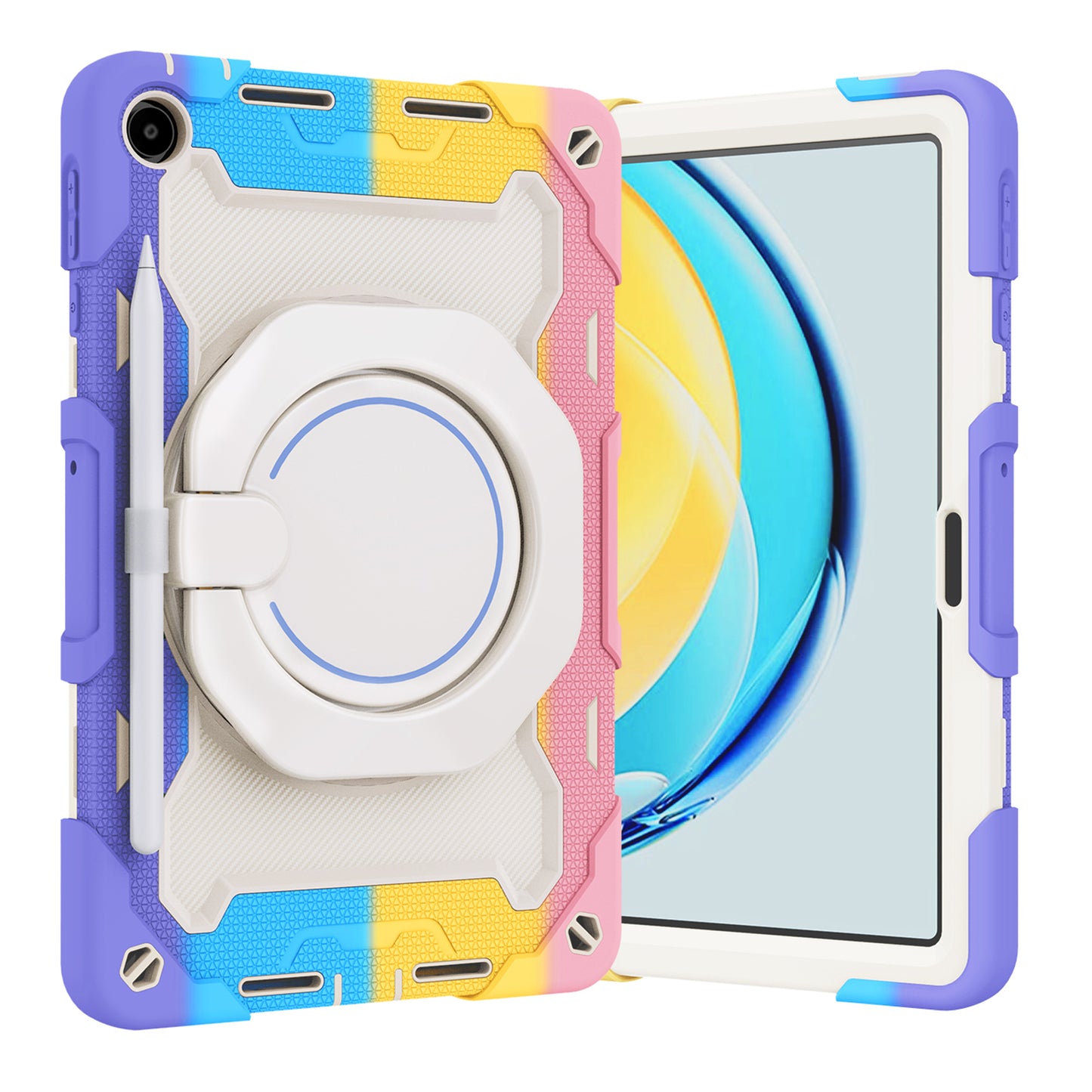 For Huawei MatePad SE 10.4-inch Rotating Handle Kickstand Tablet Cover Silicone+PC Protective Case with Shoulder Strap