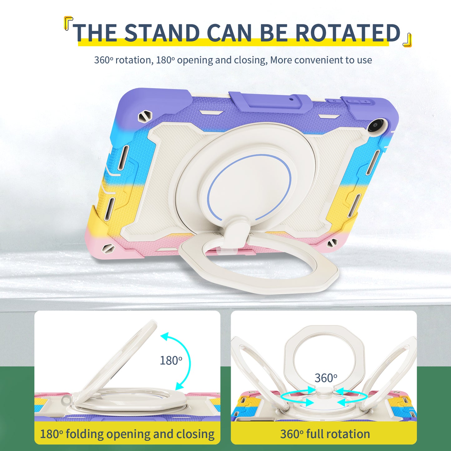 For Huawei MatePad SE 10.4-inch Rotating Handle Kickstand Tablet Cover Silicone+PC Protective Case with Shoulder Strap
