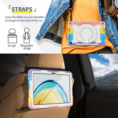 For Huawei MatePad SE 10.4-inch Rotating Handle Kickstand Tablet Cover Silicone+PC Protective Case with Shoulder Strap