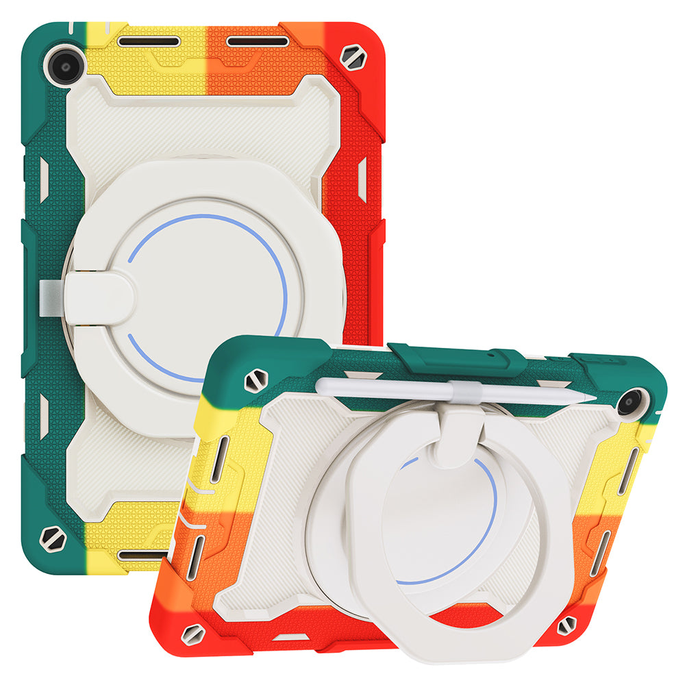 For Huawei MatePad SE 10.4-inch Rotating Handle Kickstand Tablet Cover Silicone+PC Protective Case with Shoulder Strap