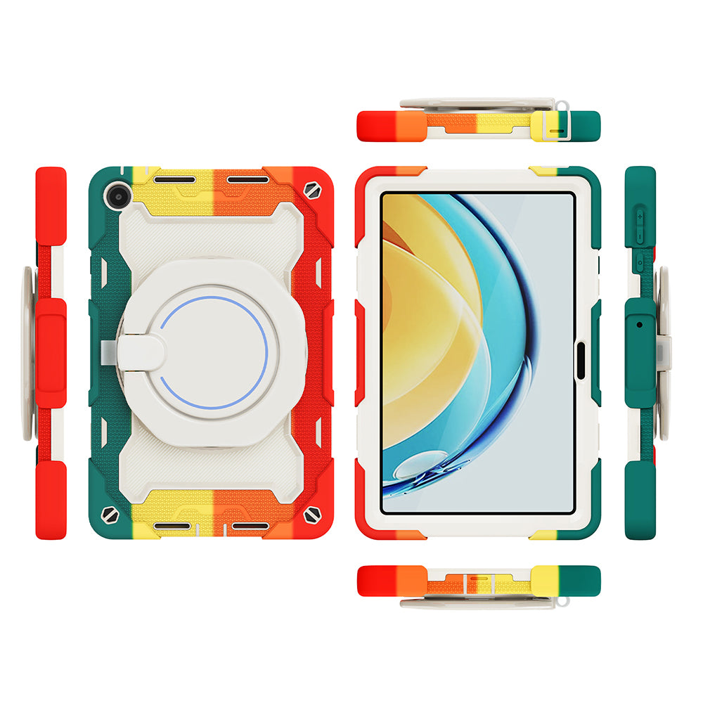 For Huawei MatePad SE 10.4-inch Rotating Handle Kickstand Tablet Cover Silicone+PC Protective Case with Shoulder Strap