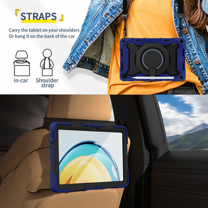 For Huawei MatePad SE 10.4-inch Rotating Handle Kickstand Tablet Cover Silicone+PC Protective Case with Shoulder Strap