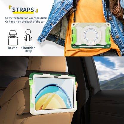 For Huawei MatePad SE 10.4-inch Rotating Handle Kickstand Tablet Cover Silicone+PC Protective Case with Shoulder Strap