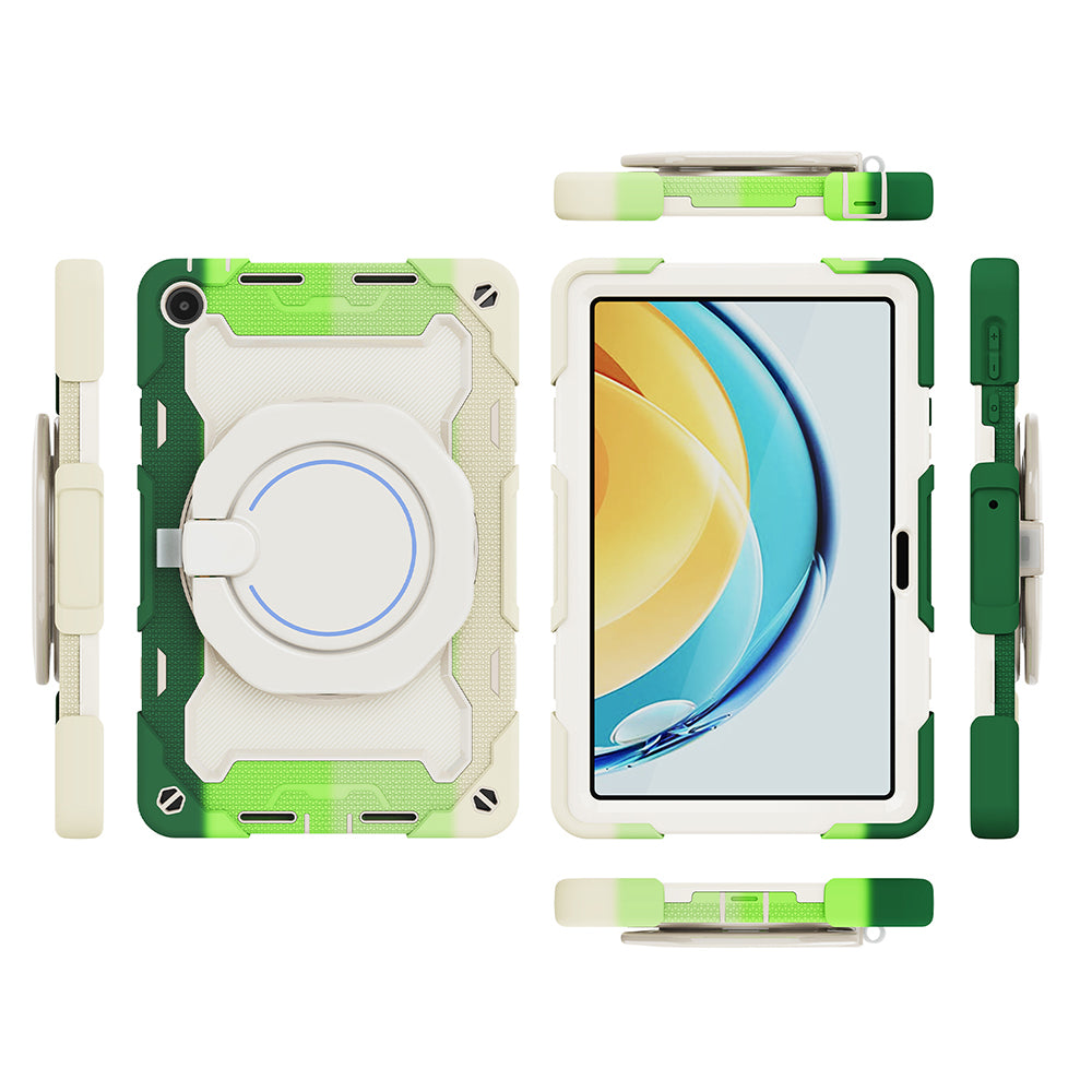 For Huawei MatePad SE 10.4-inch Rotating Handle Kickstand Tablet Cover Silicone+PC Protective Case with Shoulder Strap