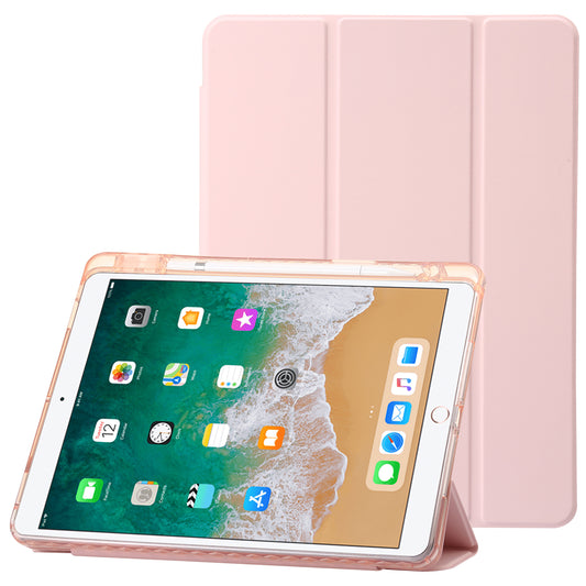 For iPad 10.2 (2021) / (2020) / (2019) Tri-fold Stand Tablet Case PU Leather Transparent Acrylic Tablet Cover