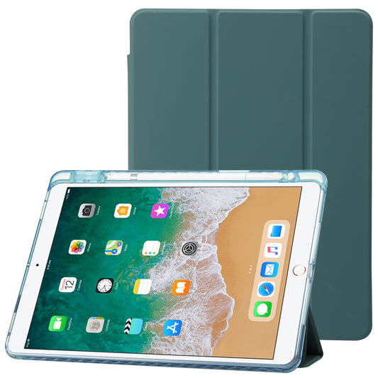 For iPad 10.2 (2021) / (2020) / (2019) Tri-fold Stand Tablet Case PU Leather Transparent Acrylic Tablet Cover