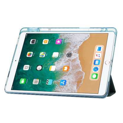 For iPad 10.2 (2021) / (2020) / (2019) Tri-fold Stand Tablet Case PU Leather Transparent Acrylic Tablet Cover