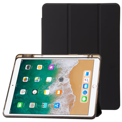 For iPad 10.2 (2021) / (2020) / (2019) Tri-fold Stand Tablet Case PU Leather Transparent Acrylic Tablet Cover