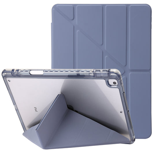 For iPad 10.2 (2021) / (2020) / (2019) Tablet Case Origami Tri-fold Stand PU Leather+Clear Acrylic Cover