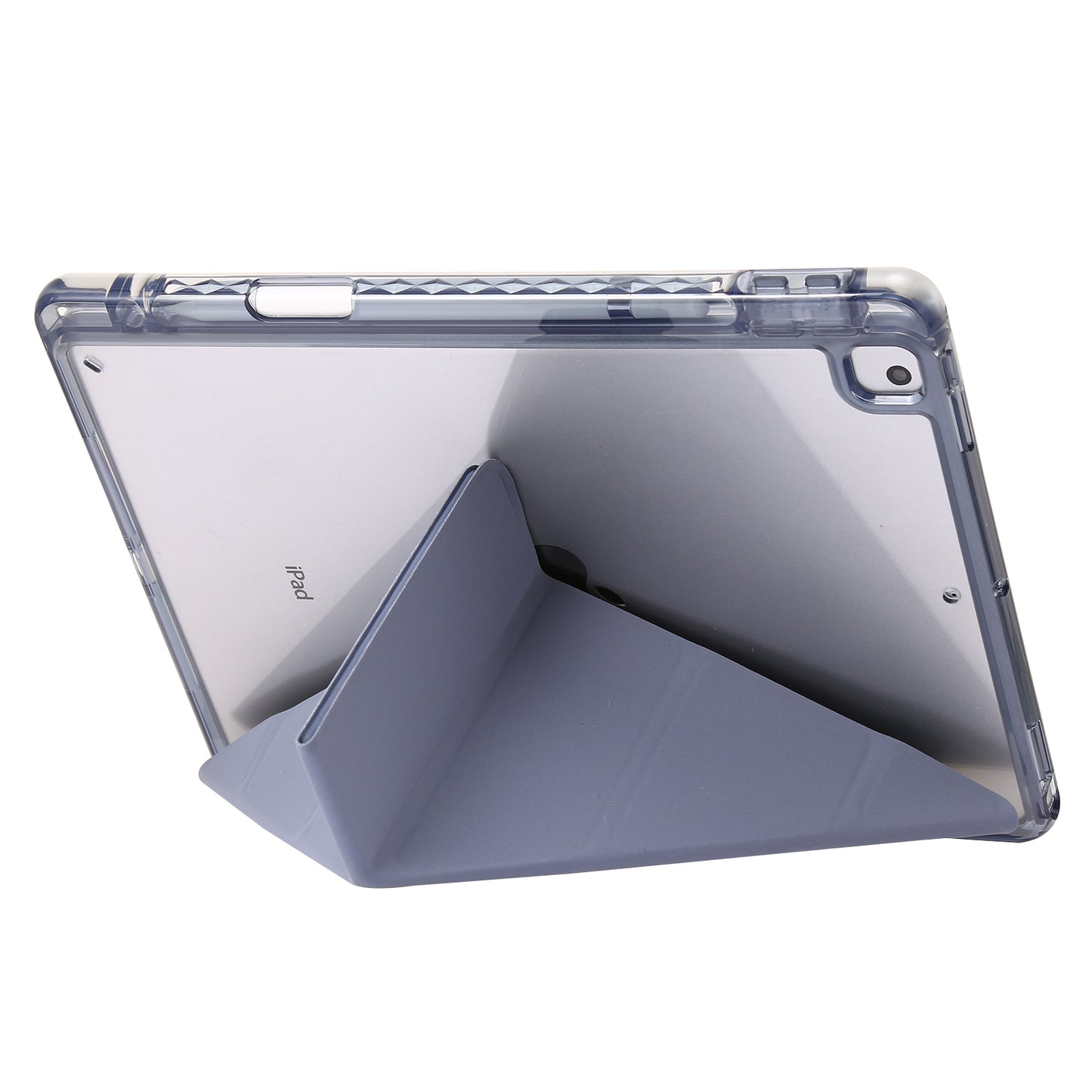 For iPad 10.2 (2021) / (2020) / (2019) Tablet Case Origami Tri-fold Stand PU Leather+Clear Acrylic Cover