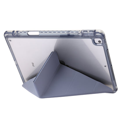For iPad 10.2 (2021) / (2020) / (2019) Tablet Case Origami Tri-fold Stand PU Leather+Clear Acrylic Cover