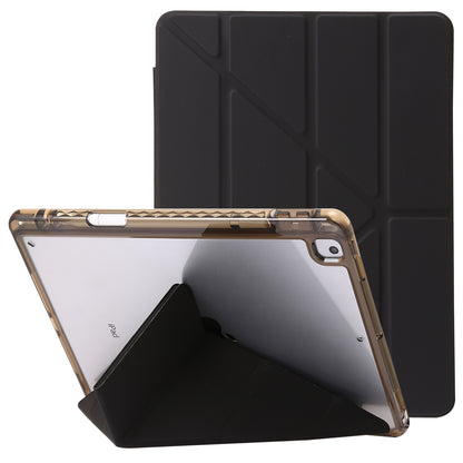 For iPad 10.2 (2021) / (2020) / (2019) Tablet Case Origami Tri-fold Stand PU Leather+Clear Acrylic Cover