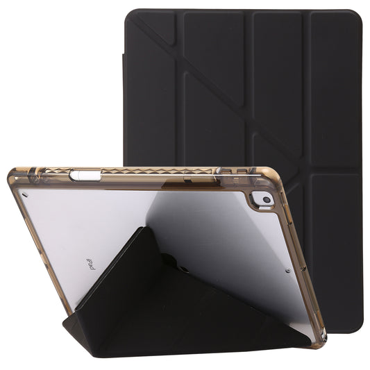 For iPad 10.2 (2021) / (2020) / (2019) Tablet Case Origami Tri-fold Stand PU Leather+Clear Acrylic Cover
