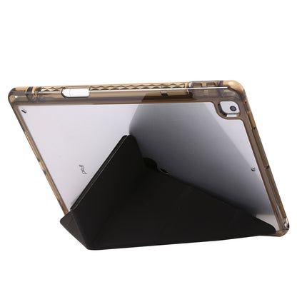 For iPad 10.2 (2021) / (2020) / (2019) Tablet Case Origami Tri-fold Stand PU Leather+Clear Acrylic Cover