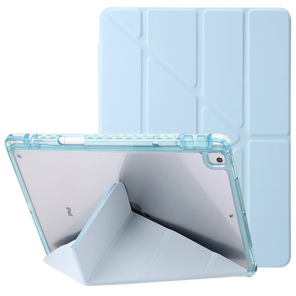 For iPad 10.2 (2021) / (2020) / (2019) Tablet Case Origami Tri-fold Stand PU Leather+Clear Acrylic Cover