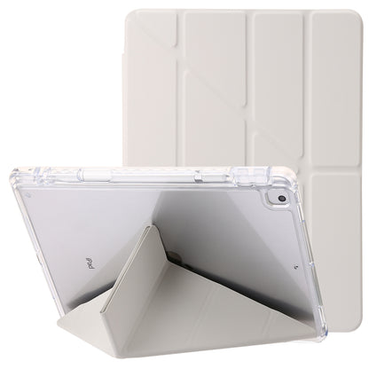 For iPad 10.2 (2021) / (2020) / (2019) Tablet Case Origami Tri-fold Stand PU Leather+Clear Acrylic Cover