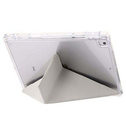 For iPad 10.2 (2021) / (2020) / (2019) Tablet Case Origami Tri-fold Stand PU Leather+Clear Acrylic Cover