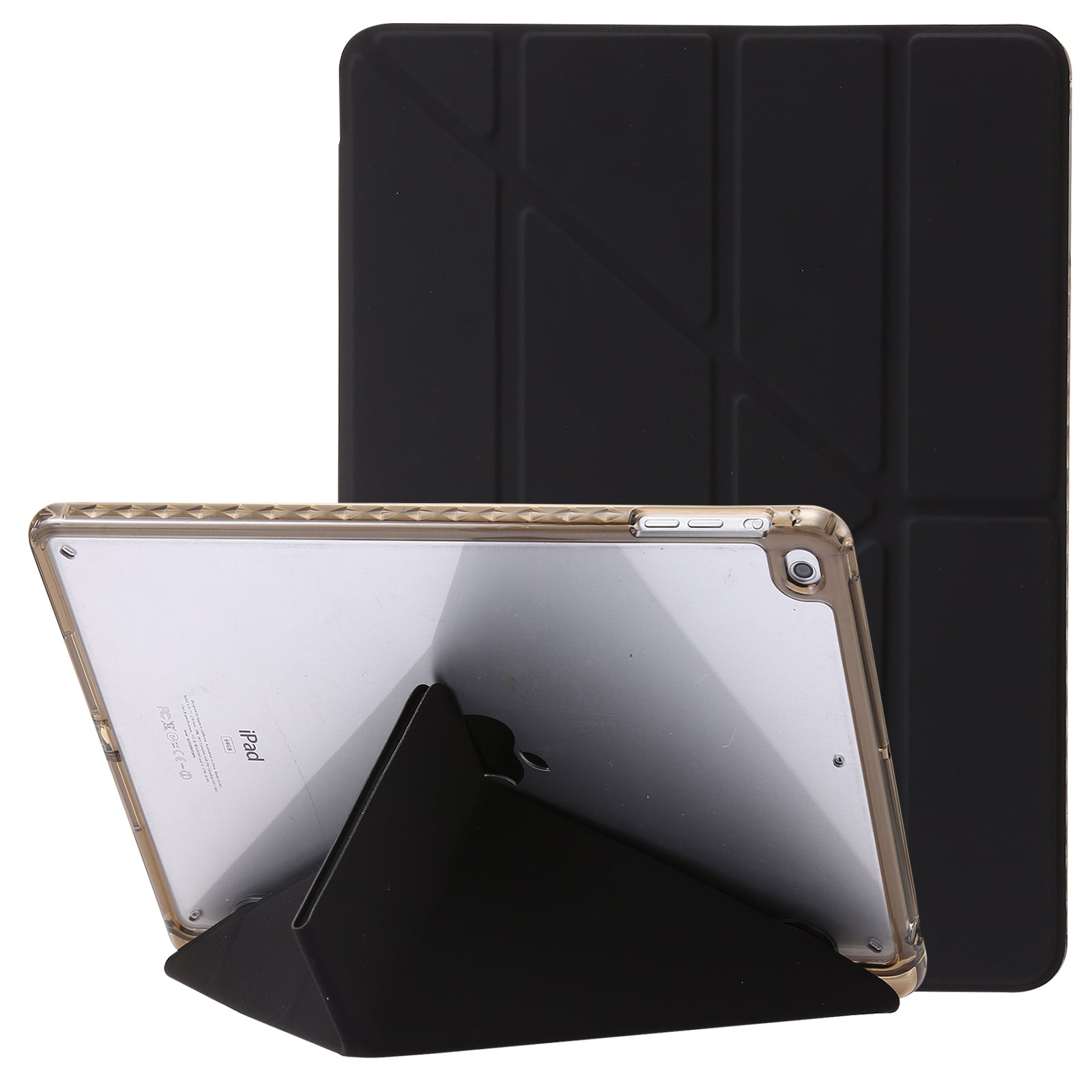 For iPad Air (2013) / Air 2 / iPad 9.7-inch (2017) / (2018) Leather+Clear Acrylic Tablet Case Origami Tri-fold Stand Tablet Cover