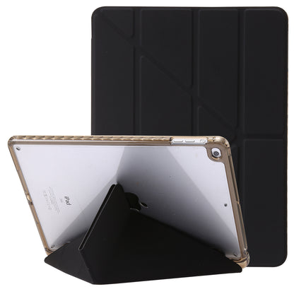 For iPad Air (2013) / Air 2 / iPad 9.7-inch (2017) / (2018) Leather+Clear Acrylic Tablet Case Origami Tri-fold Stand Tablet Cover