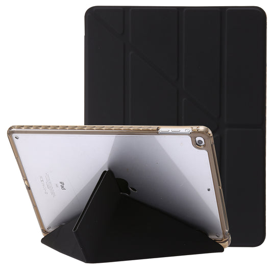For iPad Air (2013) / Air 2 / iPad 9.7-inch (2017) / (2018) Leather+Clear Acrylic Tablet Case Origami Tri-fold Stand Tablet Cover