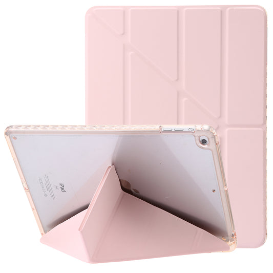 For iPad Air (2013) / Air 2 / iPad 9.7-inch (2017) / (2018) Leather+Clear Acrylic Tablet Case Origami Tri-fold Stand Tablet Cover