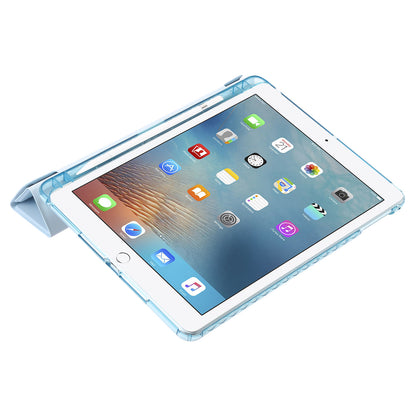 For iPad Air (2013) / Air 2 / iPad 9.7-inch (2017) / (2018) Leather+Clear Acrylic Tablet Case Origami Tri-fold Stand Tablet Cover