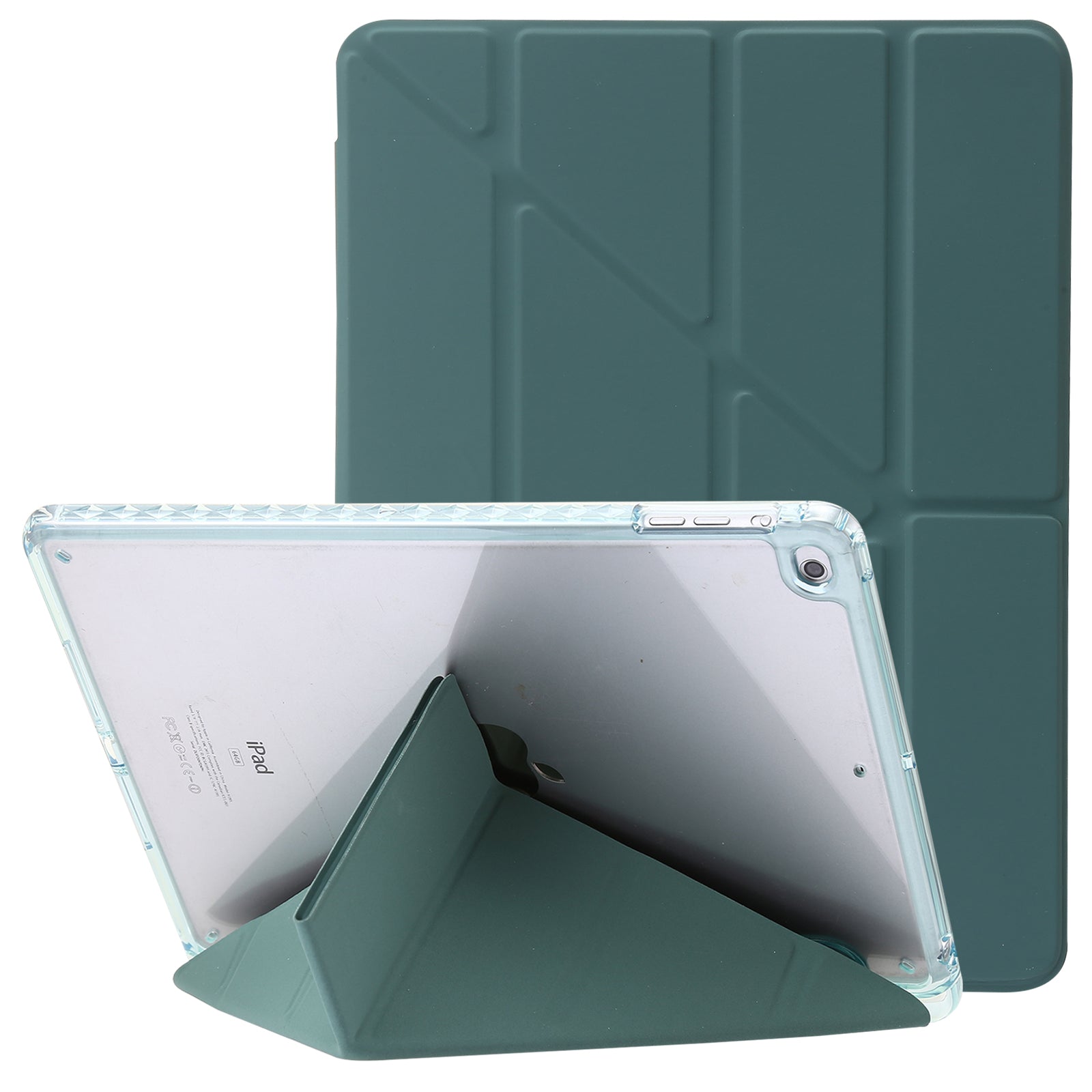For iPad Air (2013) / Air 2 / iPad 9.7-inch (2017) / (2018) Leather+Clear Acrylic Tablet Case Origami Tri-fold Stand Tablet Cover