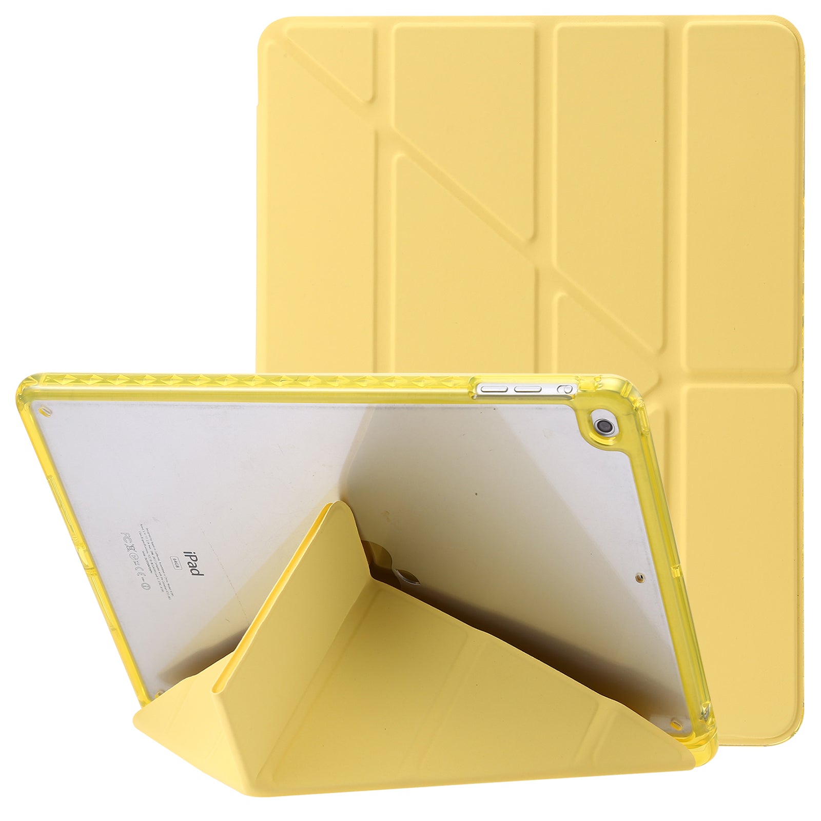 For iPad Air (2013) / Air 2 / iPad 9.7-inch (2017) / (2018) Leather+Clear Acrylic Tablet Case Origami Tri-fold Stand Tablet Cover
