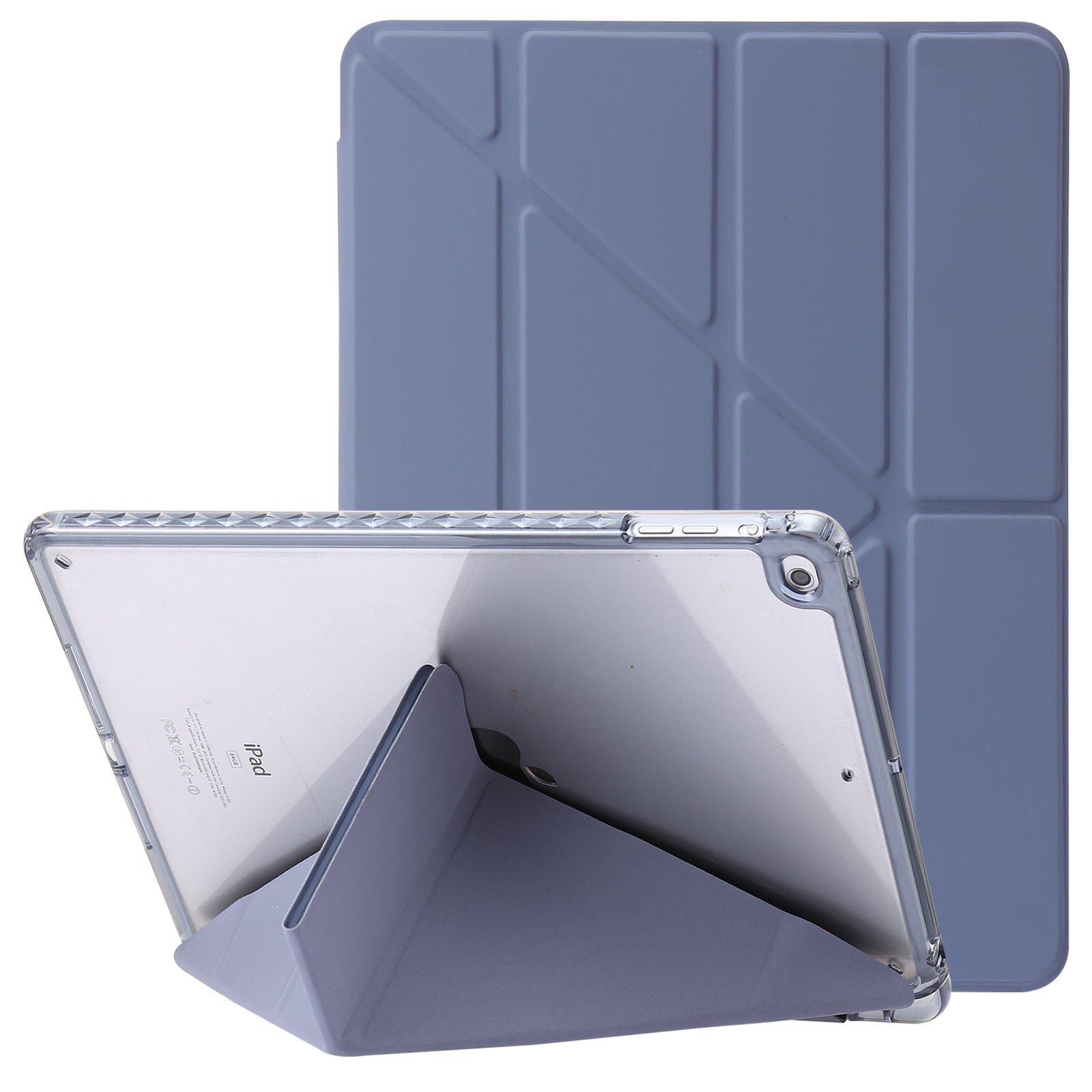 For iPad Air (2013) / Air 2 / iPad 9.7-inch (2017) / (2018) Leather+Clear Acrylic Tablet Case Origami Tri-fold Stand Tablet Cover