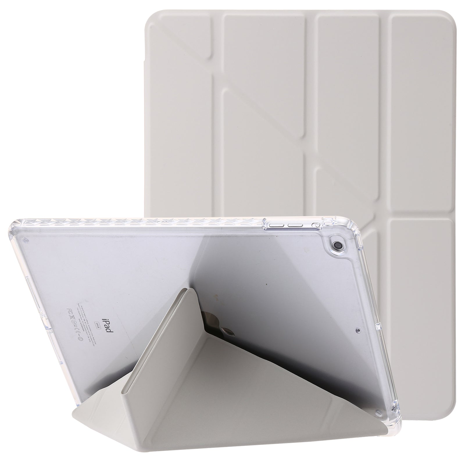 For iPad Air (2013) / Air 2 / iPad 9.7-inch (2017) / (2018) Leather+Clear Acrylic Tablet Case Origami Tri-fold Stand Tablet Cover
