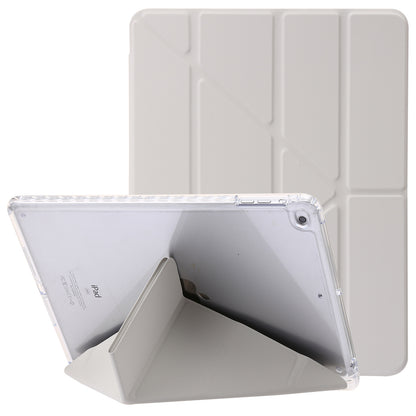 For iPad Air (2013) / Air 2 / iPad 9.7-inch (2017) / (2018) Leather+Clear Acrylic Tablet Case Origami Tri-fold Stand Tablet Cover
