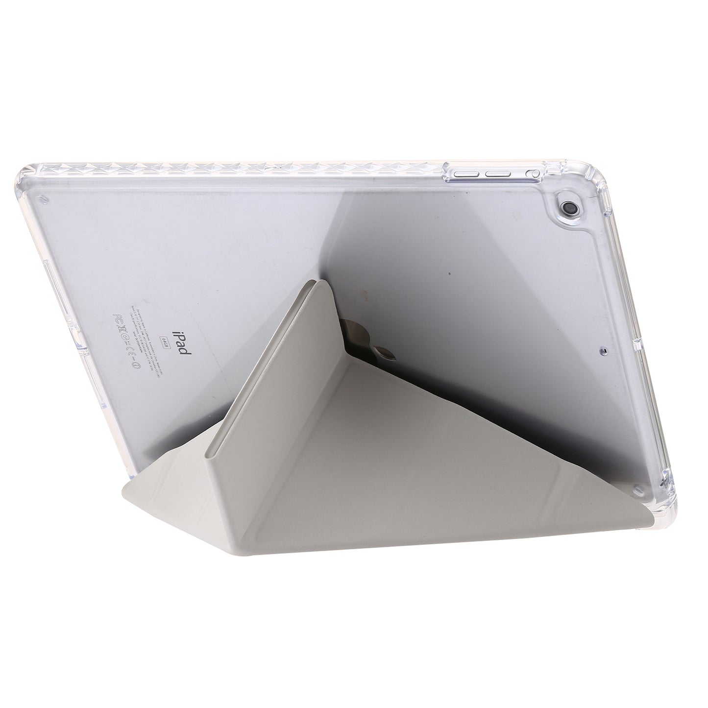 For iPad Air (2013) / Air 2 / iPad 9.7-inch (2017) / (2018) Leather+Clear Acrylic Tablet Case Origami Tri-fold Stand Tablet Cover